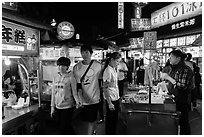 Street food area, Shilin Night Market. Taipei, Taiwan (black and white)