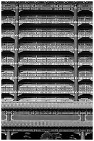 Vermilion columns and balconies, Grand Hotel. Taipei, Taiwan (black and white)