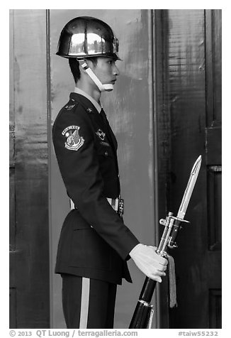 Sentry, Martyrs Shrine. Taipei, Taiwan (black and white)