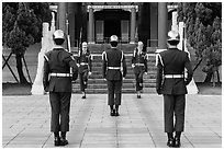 Changing of the guard ritual, Martyrs Shrine. Taipei, Taiwan (black and white)