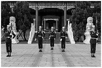 National Revolutionary Martyrs Shrine with honor guards in front. Taipei, Taiwan (black and white)