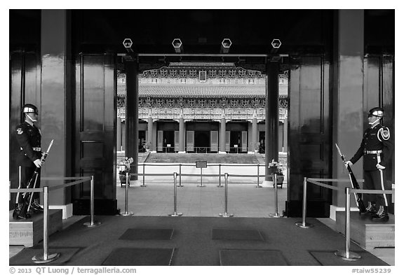 National Revolutionary Martyrs Shrine and sentries. Taipei, Taiwan (black and white)