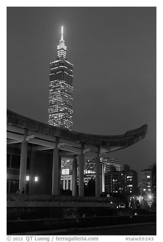 Sun Yat-sen Memorial Hall and Taipei 101 at dusk. Taipei, Taiwan