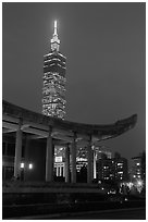 Sun Yat-sen Memorial Hall and Taipei 101 at dusk. Taipei, Taiwan ( black and white)