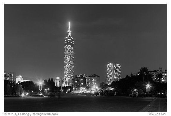 Taipei 101 at night from below. Taipei, Taiwan (black and white)