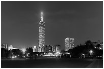 Taipei 101 at night from below. Taipei, Taiwan ( black and white)