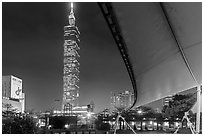 Taipei 101 at night from city hall at night. Taipei, Taiwan ( black and white)