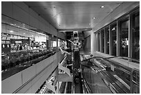 Escalators designed for luggage carts, Taoyuan Airport. Taiwan (black and white)