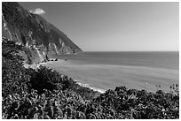 Sea cliffs and turquoise waters. Taroko National Park, Taiwan (black and white)