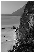 Steep sea cliff and tunnel. Taroko National Park, Taiwan (black and white)