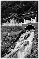 Stream and Eternal Spring Shrine, Taroko Gorge. Taroko National Park, Taiwan (black and white)