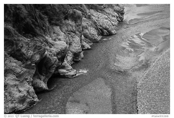 Braided stream, Taroko Gorge. Taroko National Park, Taiwan (black and white)