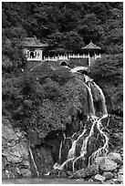 Changchun Shrine and waterfall. Taroko National Park, Taiwan ( black and white)