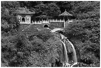 Eternal Spring Shrine and waterfall. Taroko National Park, Taiwan ( black and white)