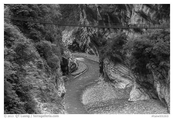 Gorge and suspension bridge, Taroko Gorge. Taroko National Park, Taiwan