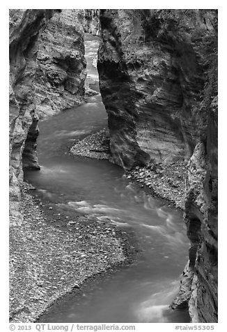 River in marble narrows, Taroko Gorge. Taroko National Park, Taiwan (black and white)