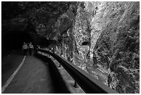 Road at Swallow Grotto, Taroko Gorge. Taroko National Park, Taiwan ( black and white)