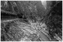 Gorge at Tunnel of Nine Turns, Taroko Gorge. Taroko National Park, Taiwan (black and white)