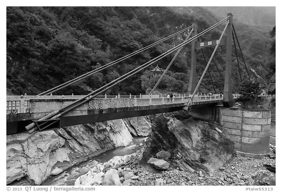 Cimu Bridge(Motherly Devotion Bridge), Taroko Gorge. Taroko National Park, Taiwan (black and white)