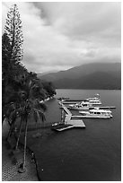 Promenade and boat pier. Sun Moon Lake, Taiwan ( black and white)