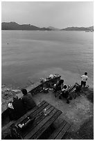 Family fishing. Sun Moon Lake, Taiwan ( black and white)