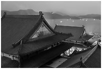 Wen Wu temple at dusk overlooking lake. Sun Moon Lake, Taiwan ( black and white)