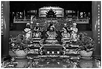 Confuscian statues on altar, Wen Wu temple. Sun Moon Lake, Taiwan (black and white)