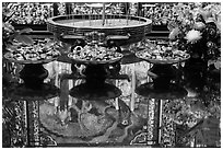 Reflections on altar table top, Wen Wu temple. Sun Moon Lake, Taiwan ( black and white)