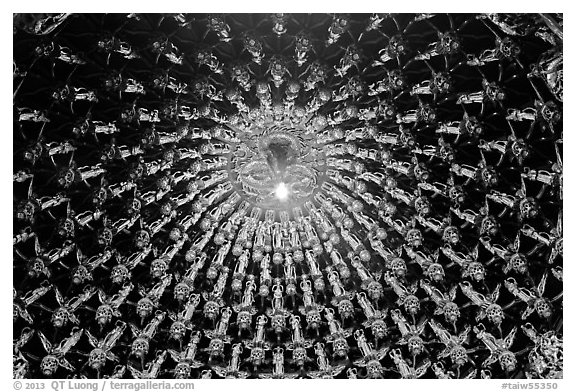 Ceiling detail in main hall, Wen Wu temple. Sun Moon Lake, Taiwan (black and white)
