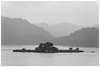 Lalu Island in early morning mist. Sun Moon Lake, Taiwan (black and white)