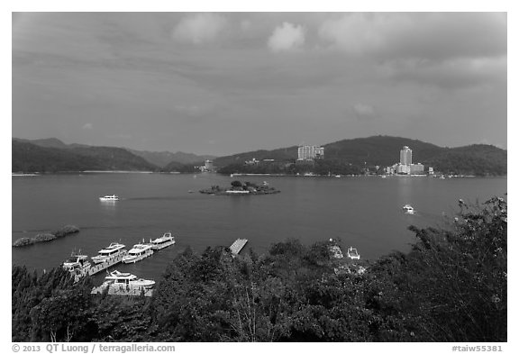 Shueishe and Lalu Island. Sun Moon Lake, Taiwan (black and white)