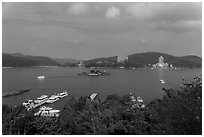 Shueishe and Lalu Island. Sun Moon Lake, Taiwan ( black and white)