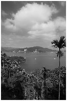 Palms, lake and cloud. Sun Moon Lake, Taiwan ( black and white)