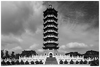 Tsen Pagoda. Sun Moon Lake, Taiwan (black and white)