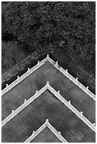 Corner of terraces seen from above, Tsen Pagoda. Sun Moon Lake, Taiwan (black and white)