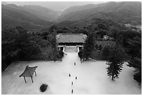 Grounds of Tsen Pagoda seen from the tower. Sun Moon Lake, Taiwan ( black and white)