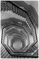 Looking down tower staircase, Tsen Pagoda. Sun Moon Lake, Taiwan ( black and white)