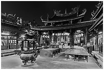 Courtyard, Tienhou (Matzu) Taoist Temple at night. Lukang, Taiwan ( black and white)