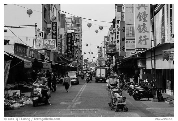 Street with paper lanterns. Lukang, Taiwan