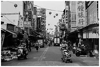 Street with paper lanterns. Lukang, Taiwan (black and white)