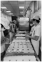 Workers in dumpling bakery. Lukang, Taiwan (black and white)