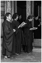 Women during buddhist ceremony, Longshan Temple. Lukang, Taiwan (black and white)