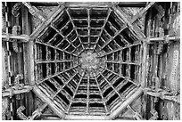 Intricate wooden plafond ceiling, Longshan Temple. Lukang, Taiwan (black and white)