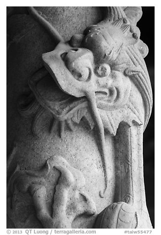 Detail of carved dragon, Longshan Temple. Lukang, Taiwan (black and white)