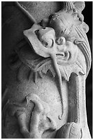 Detail of carved dragon, Longshan Temple. Lukang, Taiwan (black and white)