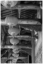 Paper lanterns and woodwork, Longshan Temple. Lukang, Taiwan (black and white)