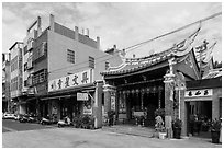 Street with small temple. Lukang, Taiwan ( black and white)