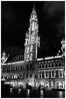 Town hall, Grand Place, dusk. Brussels, Belgium (black and white)