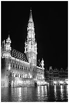 Town hall, Grand Place, night. Brussels, Belgium ( black and white)