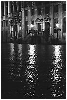 Lights reflected in wet cobblestones, Grand Place. Brussels, Belgium (black and white)